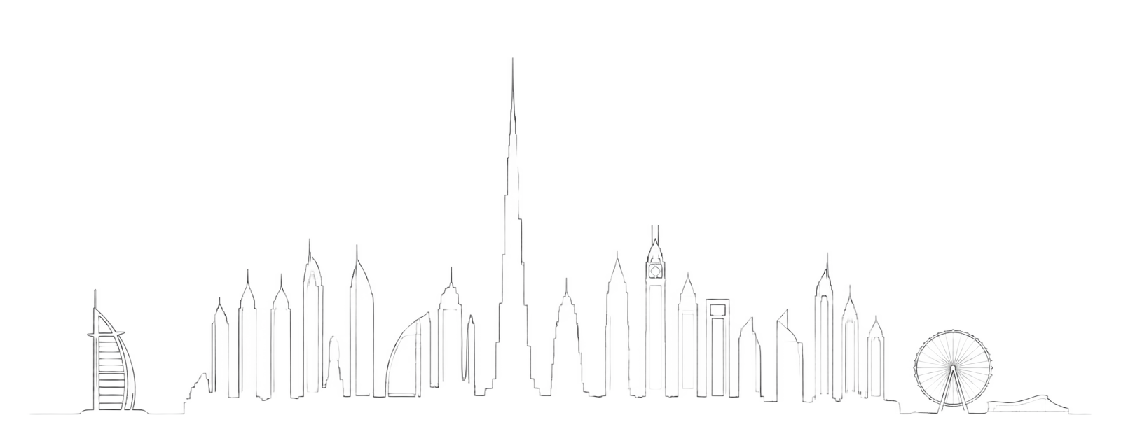 Line drawing of the Dubai skyline